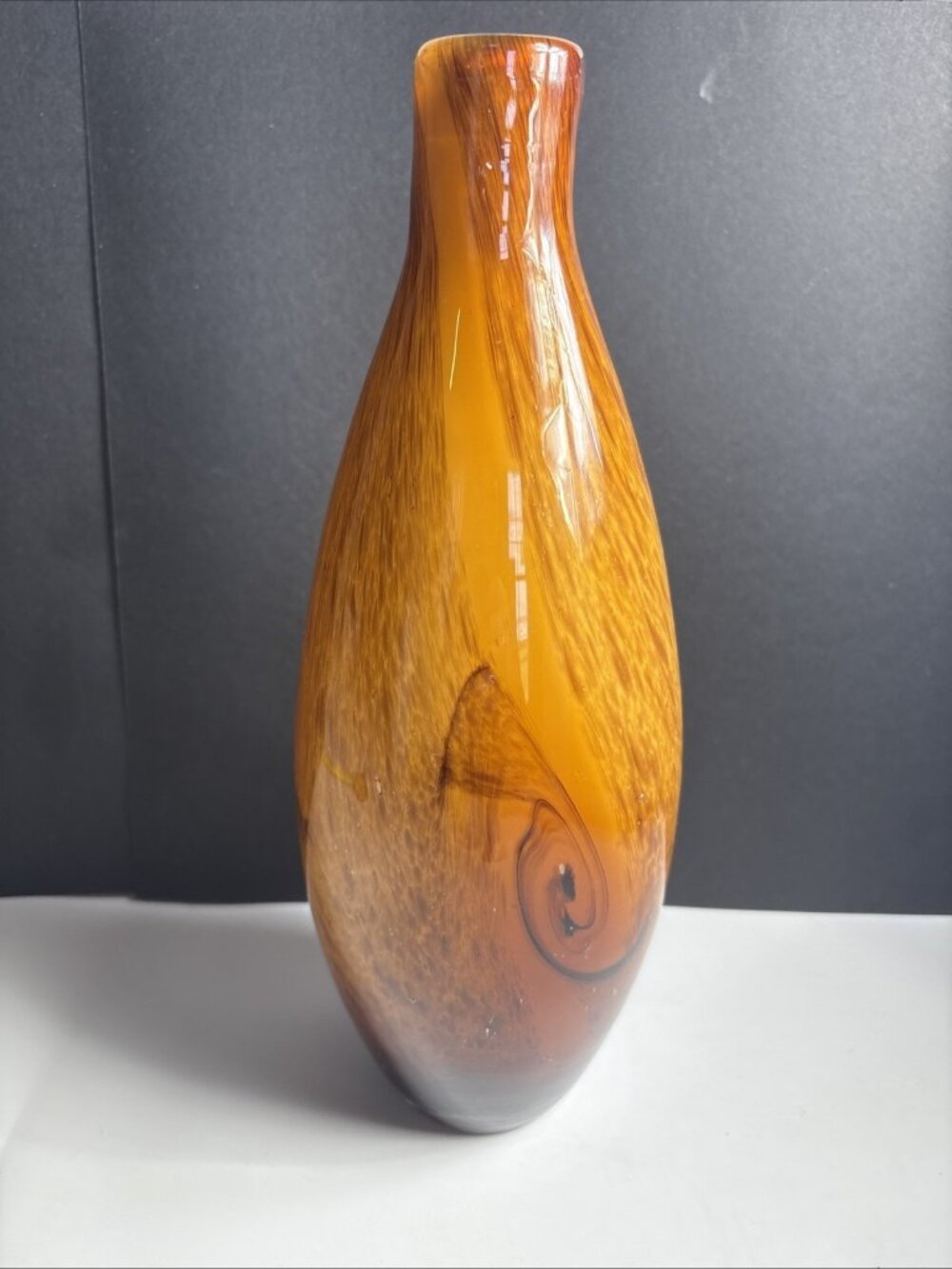 Mid Century Modern Swung Glass Vase Red Orange Yellow 12”